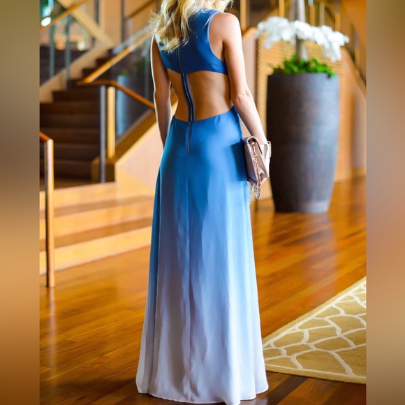JETSET DIARIES for REVOLE Maxi Slit Backless Gown Dress Ombré Blue Caribbean XS - Picture 14 of 16
